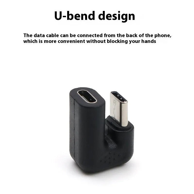 Right-angle USB male to female adapter cable with U-bend design on white background.