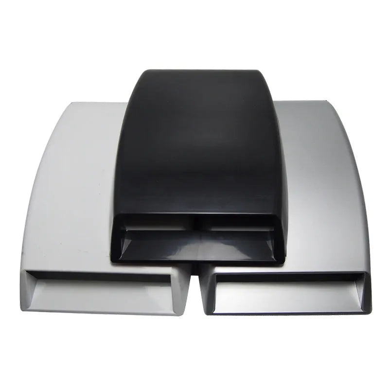 Decorative car air vent grille in ABS plastic shown in black, white, and silver colour options.