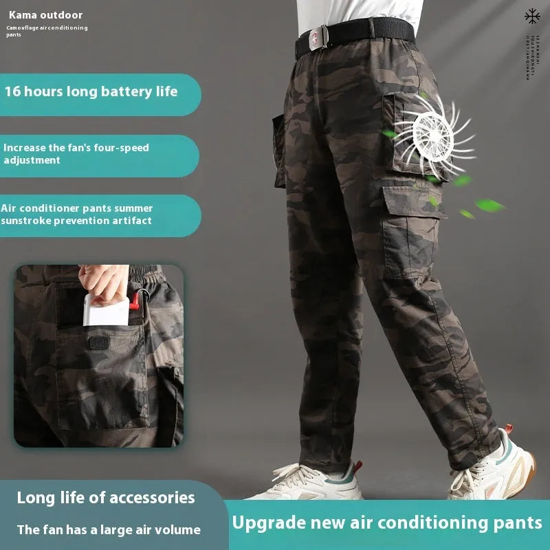 Men's pure cotton welder's fan pants in Army Green with battery accessory