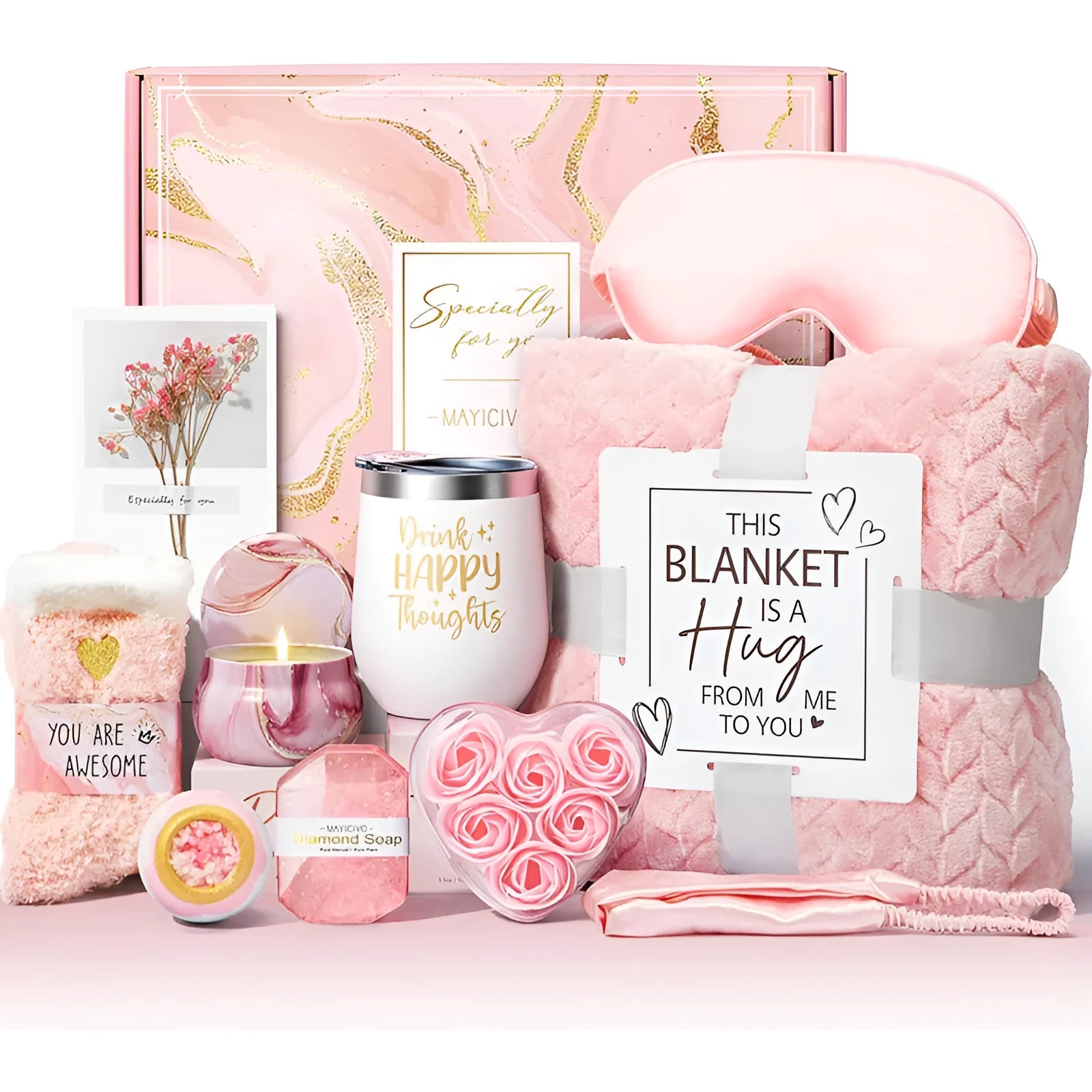 Aromatherapy candle soap bath gift set in a modern plastic box, 27cm long by 23cm wide.