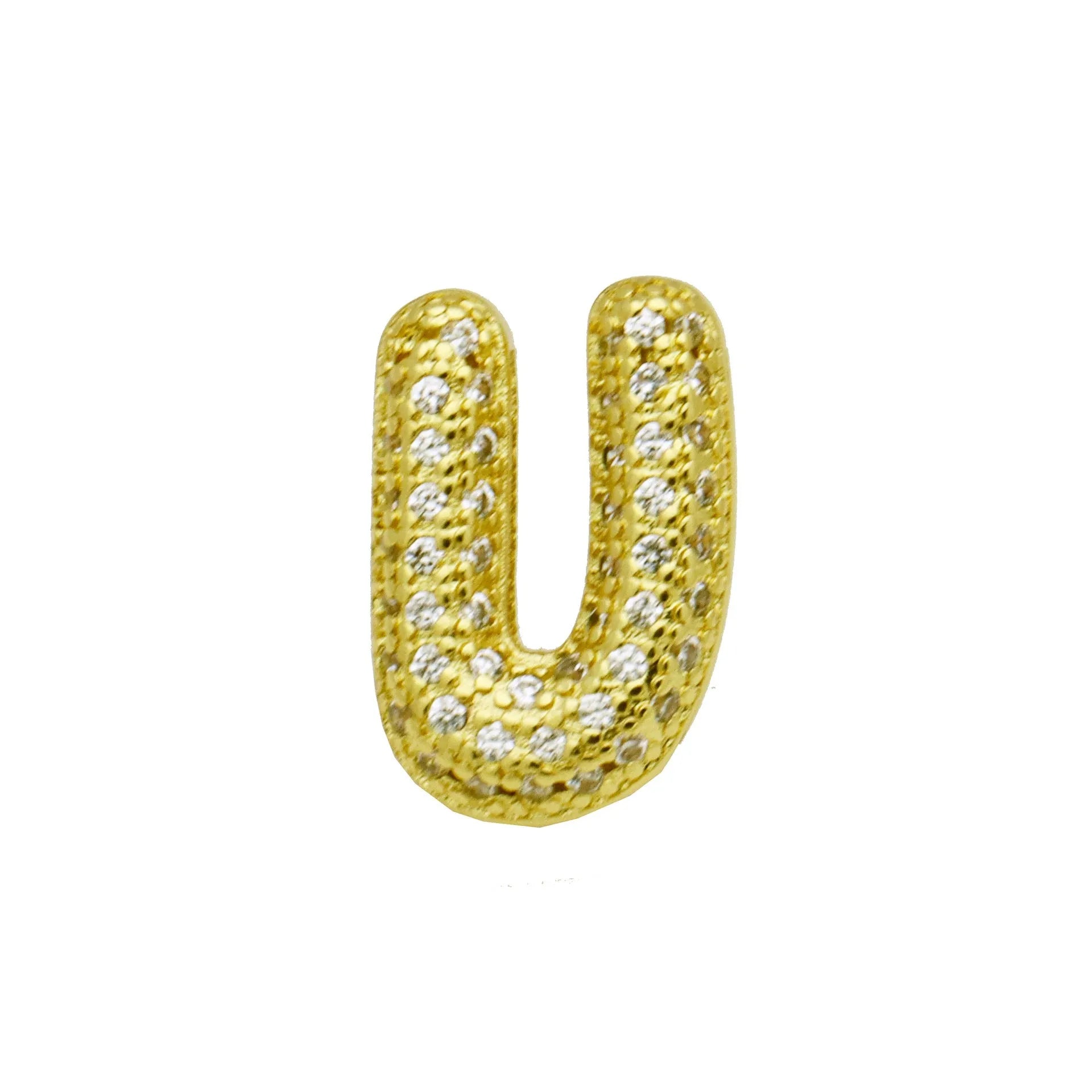 Copper letter bracelet with zirconium inlay showing detailed English character modelling in gold finish