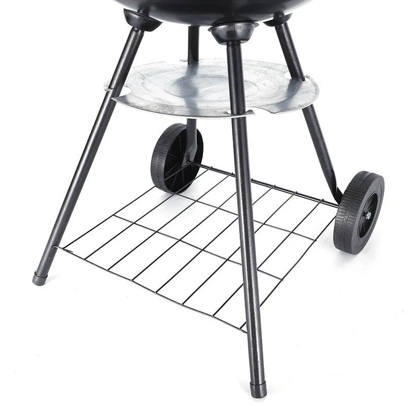 Portable iron barbecue grill with a 14-inch apple stove design on a neutral background.