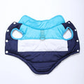Dog autumn winter coat with leash in white and blue colour, fleece lined polyester pet jacket for small medium large dogs