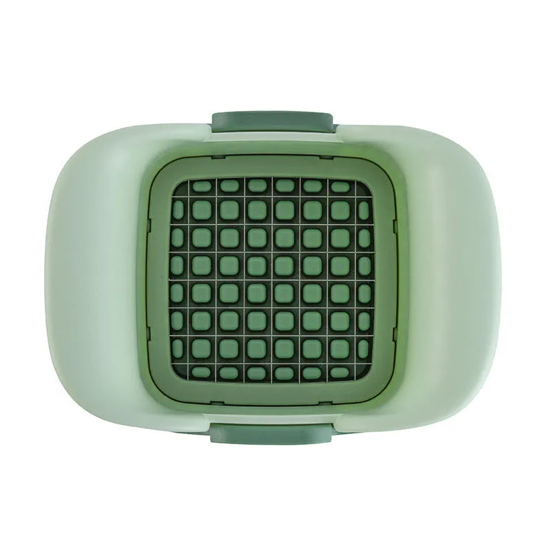 Green manual vegetable chopper with stainless steel blades for onions, potatoes, radishes, cucumbers