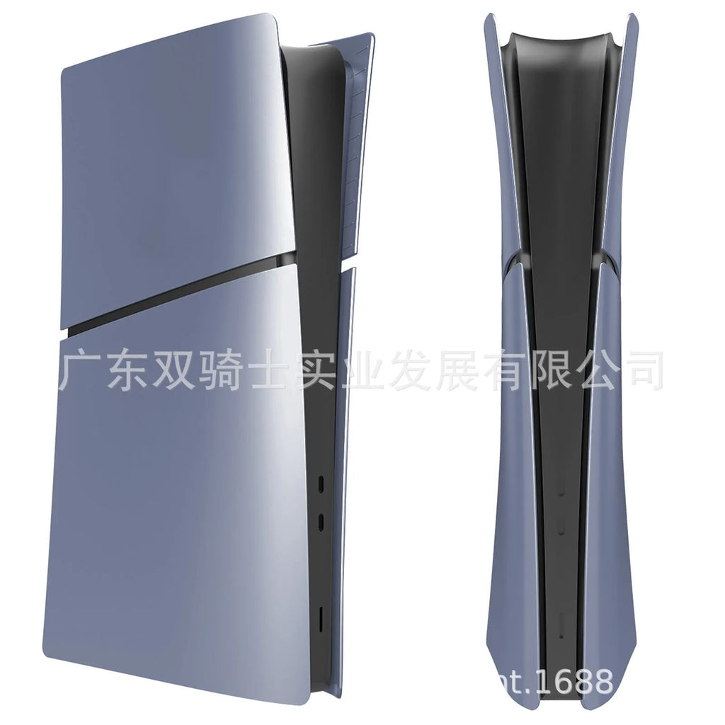 PS5 Slim replacement shell set in ABS plastic, shown in various colours like blue and silver.