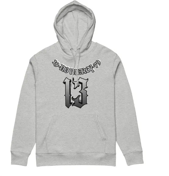A loose-fit hooded pullover sweater with fleece lining, shown in team uniform context.