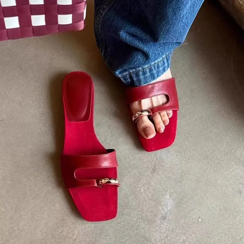 Plus size outdoor fashion slippers with square head design in black, red, silver, or white colours