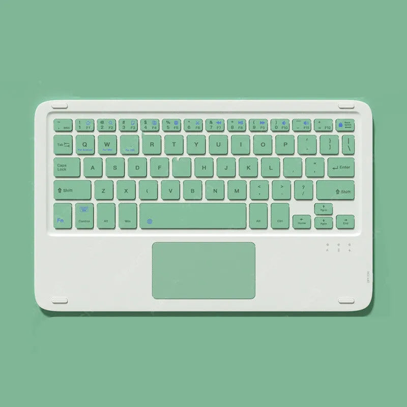 Pink Bluetooth touch keyboard and mute wireless mouse combo with USB charging cable on white background