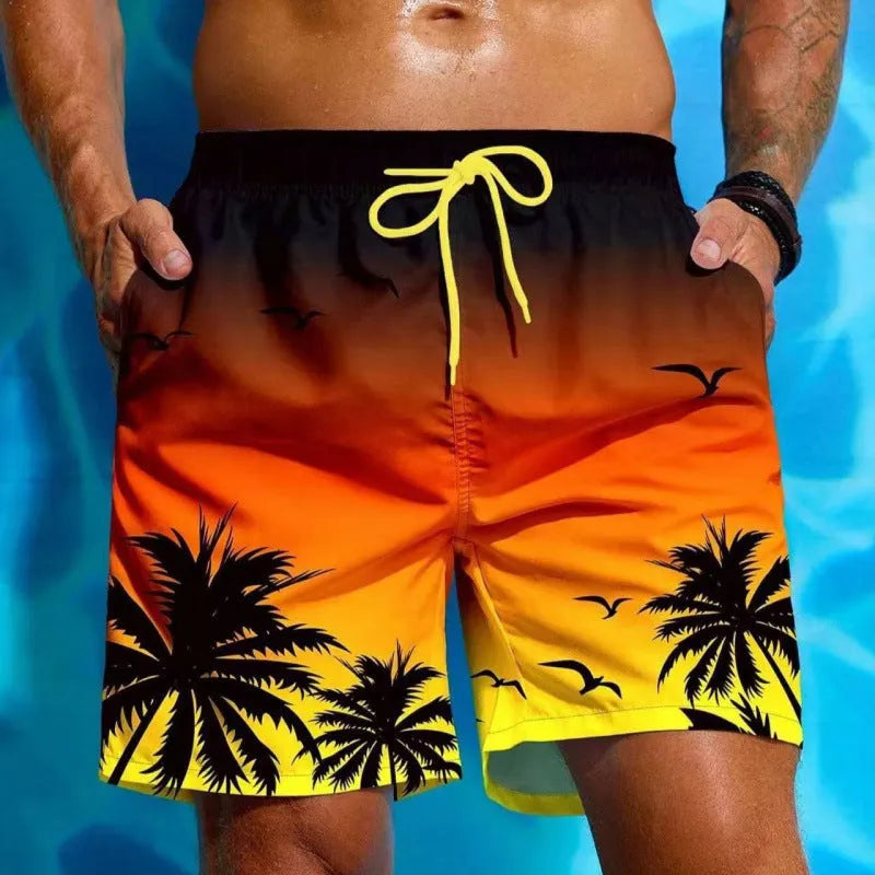 Men's loose fit swimming trunks in polyester fabric with ethnic style design