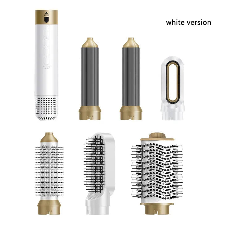 6-in-1 hot air comb styling tool with leather case for curling and straightening wet or dry hair