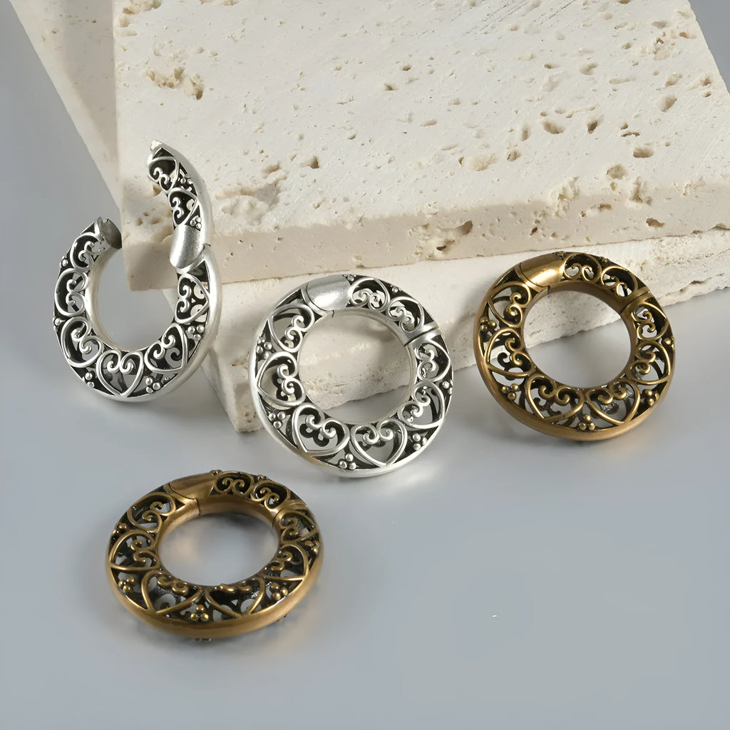 Retro magnetic earrings with heart or lotus design in antique silver or ancient gold finish
