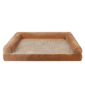Square cloth dog bed with sponge filling, shown in blue, dimensions example 75cm long by 50cm wide.
