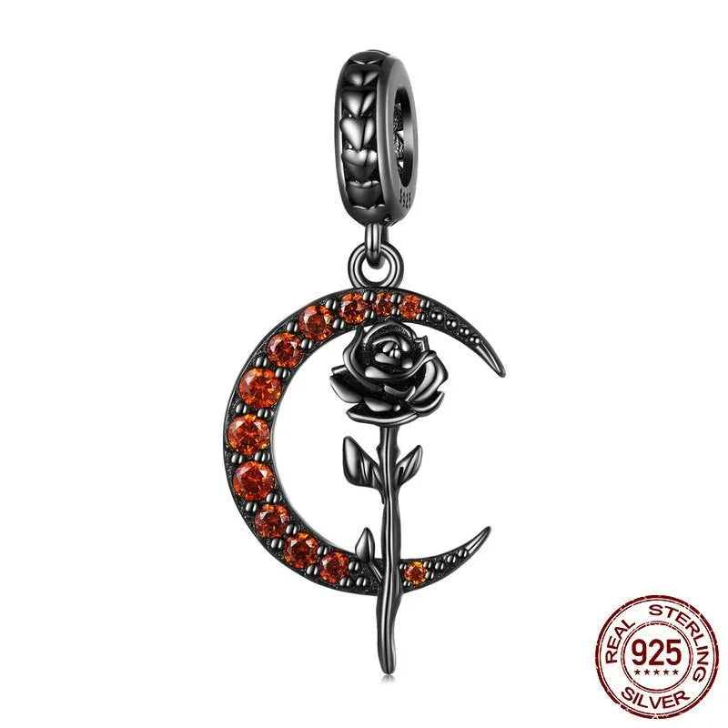 925 sterling silver Moon Rose DIY pendant bead on white background showing 3cm height and rose motif