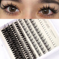 False eyelash glue suit with single-cluster segmented lashes, adhesive, tweezers, and brush for DIY application