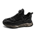 Men's black rotating button casual shoes with mesh upper and platform sole