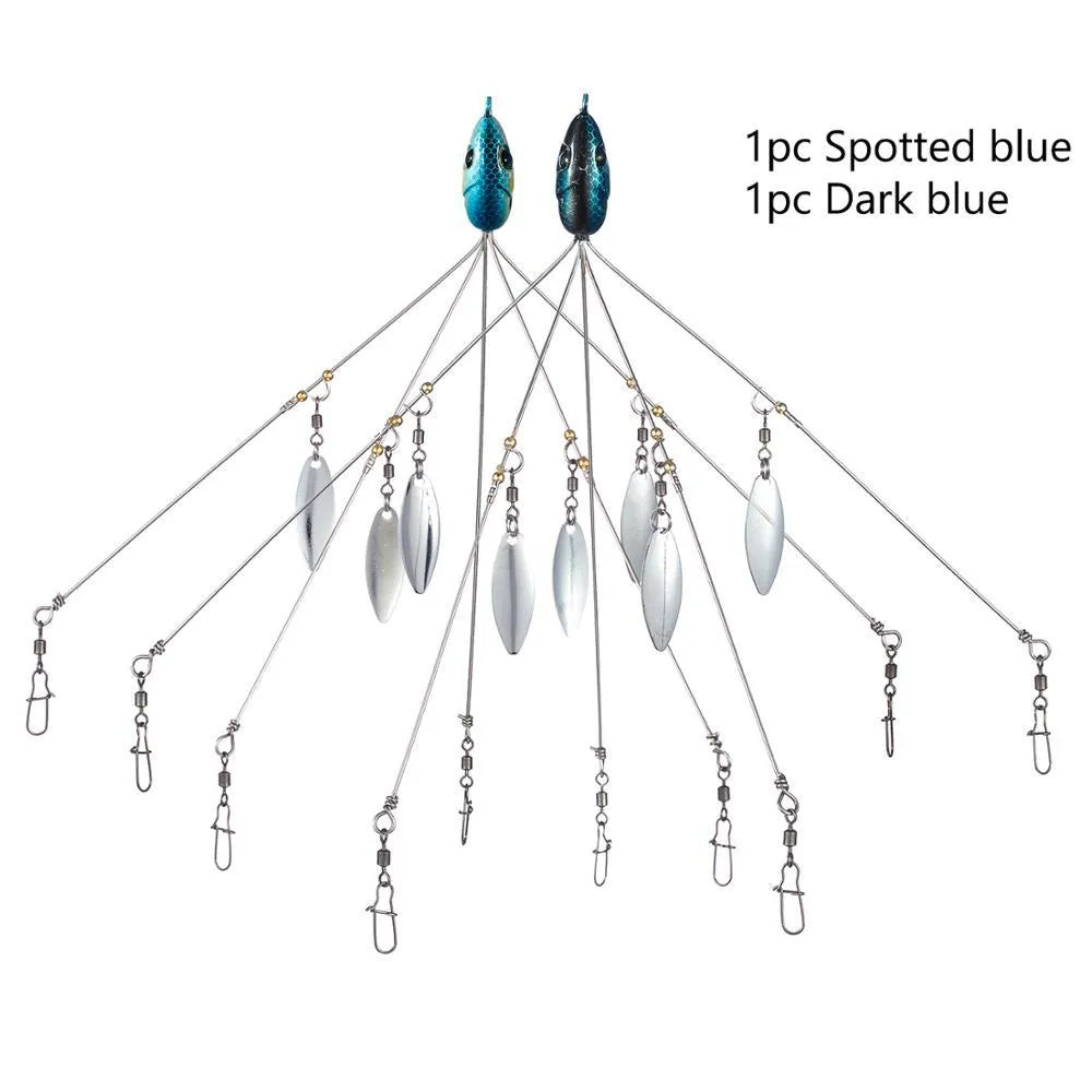 Bassdash umbrella fishing lure rig with 5 swivels and rotating metal sequins in green colour