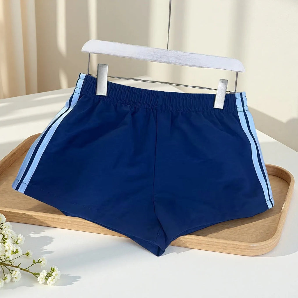 Navy blue men's high waist casual sports shorts made from micro-elastic nylon fabric