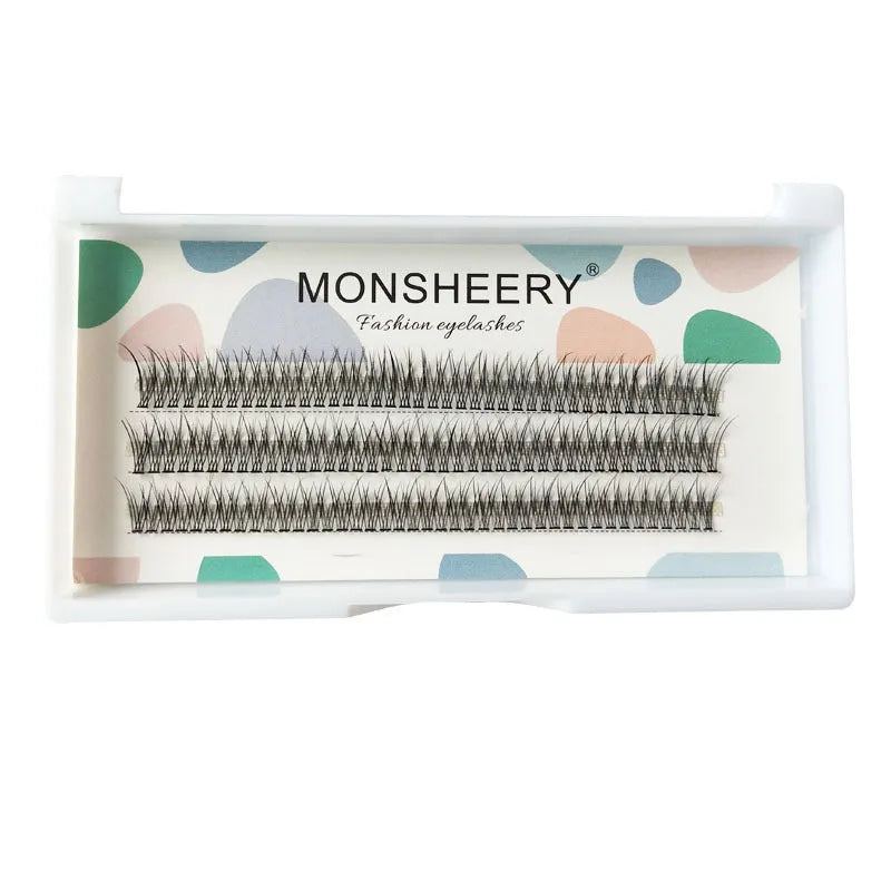 Black V-shaped fairy fishtail false eyelashes with thick segments in natural long style