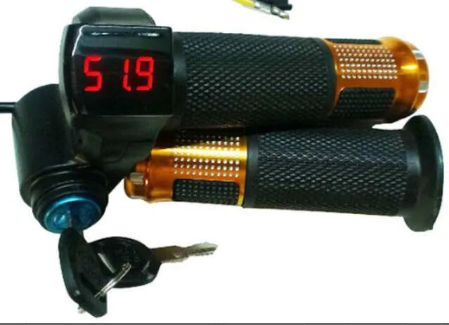 Electric vehicle handlebar grip replacement section in assorted colours showing wiring connector