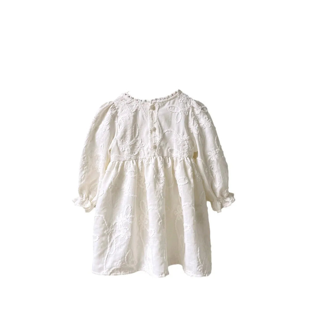 Girl infant stereo lace princess dress in beige, suitable for 66cm to 100cm heights, polyester fibre fabric
