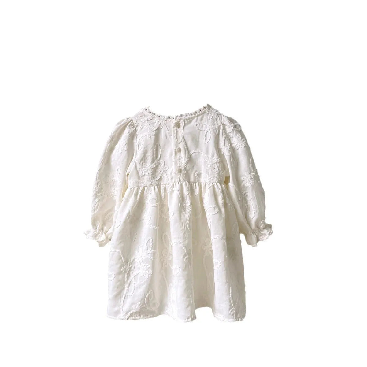 Girl infant stereo lace princess dress in beige, suitable for 66cm to 100cm heights, polyester fibre fabric