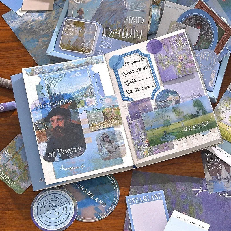 A6 retro style plaid creative journal gift box set with notebook, bookclothes, cards, photo frames, stickers, and paper tape.