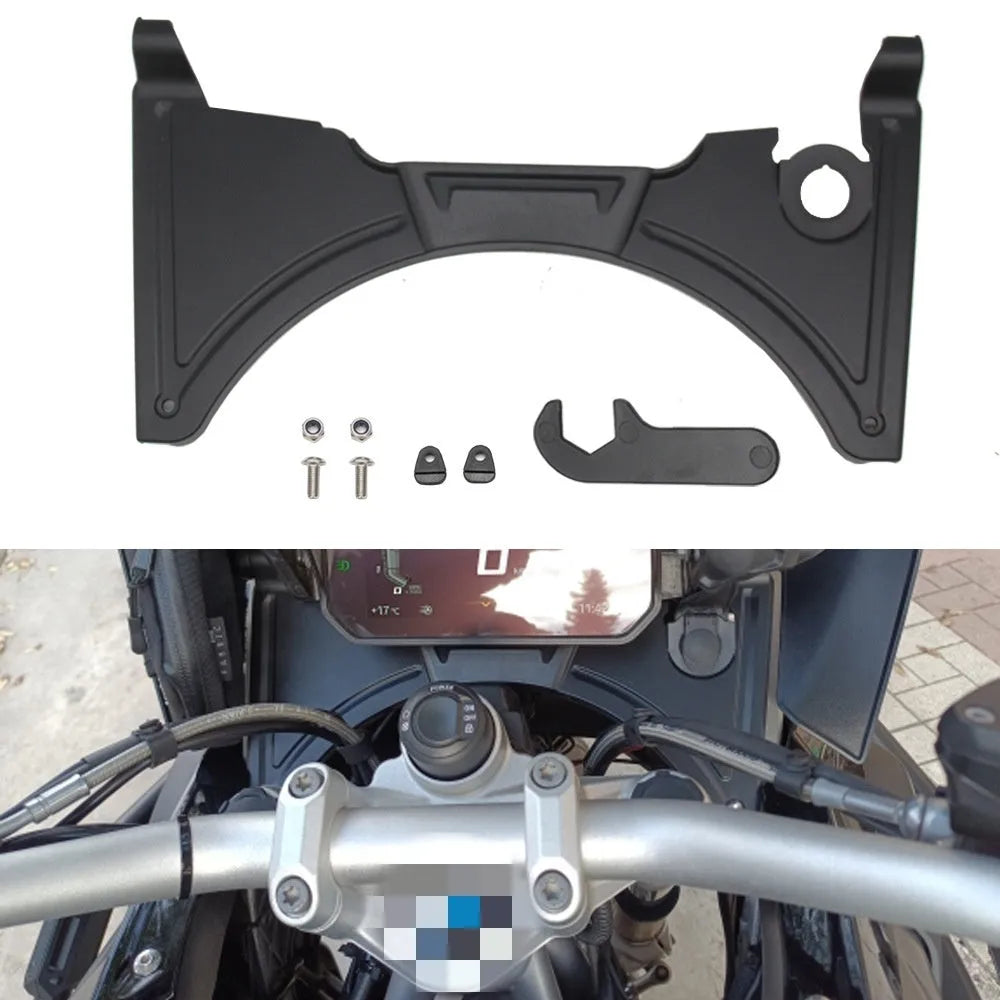 Black ABS plastic cockpit fairing panel for BMW R1250GS motorcycle, shown from a front three-quarter angle.