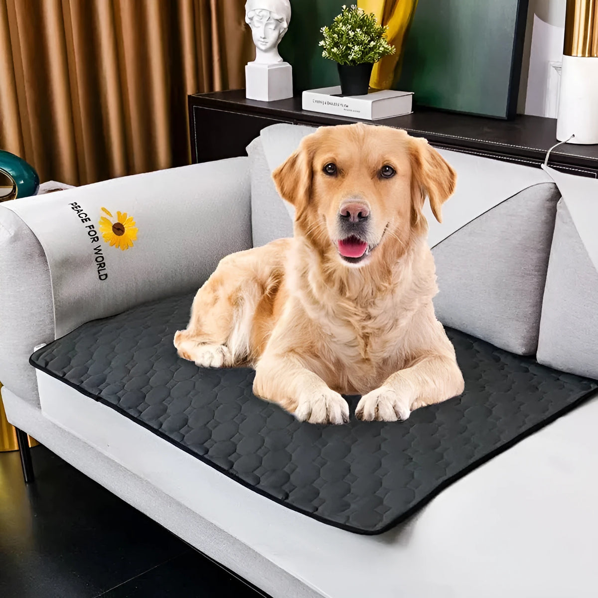 Waterproof dog changing mat in beige, dark grey or light grey with absorbent surface and non-slip backing