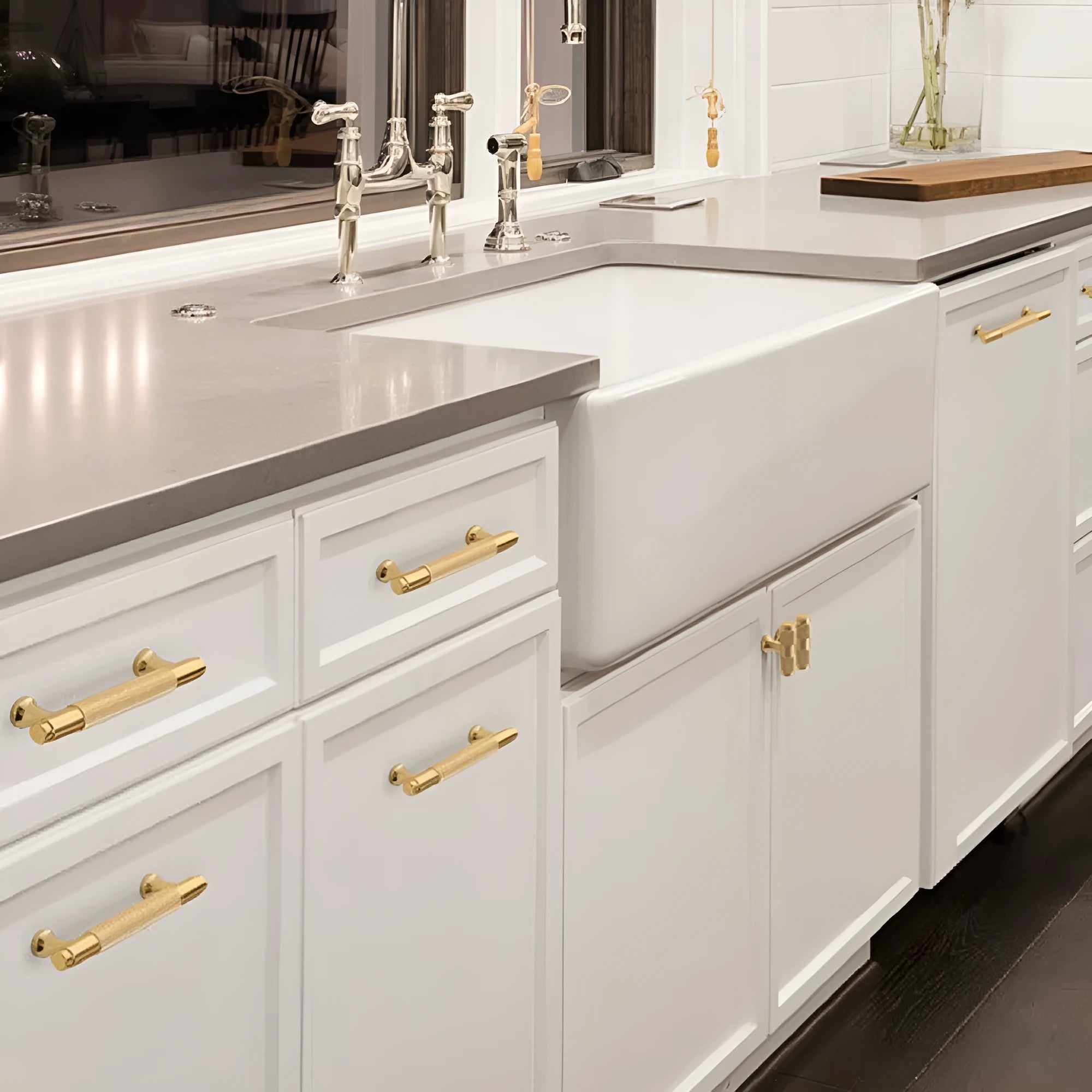 Brushed brass aluminium furniture handle with European style design and multiple hole spacing options