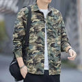 Retro loose fit men's camouflage long sleeve cardigan jacket in green cotton blend