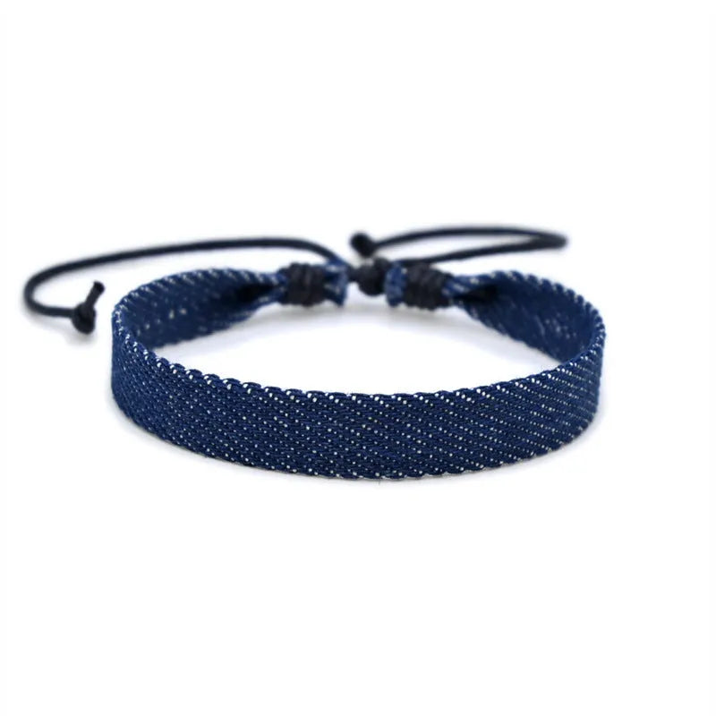 National style denim fabric bracelet carrying strap with mixed material construction