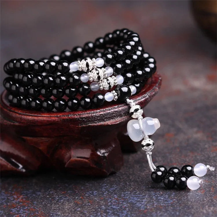 108-bead black and red agate geometric bracelet for men and women.