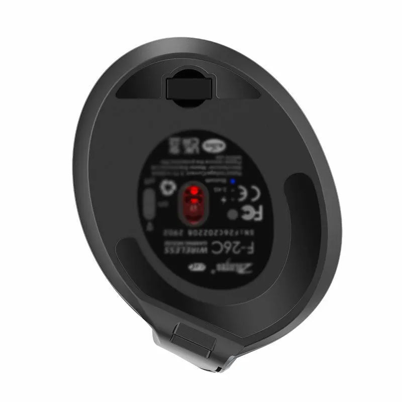 Grey Bluetooth self-charging vertical mouse with dual-mode grip design for laptop use