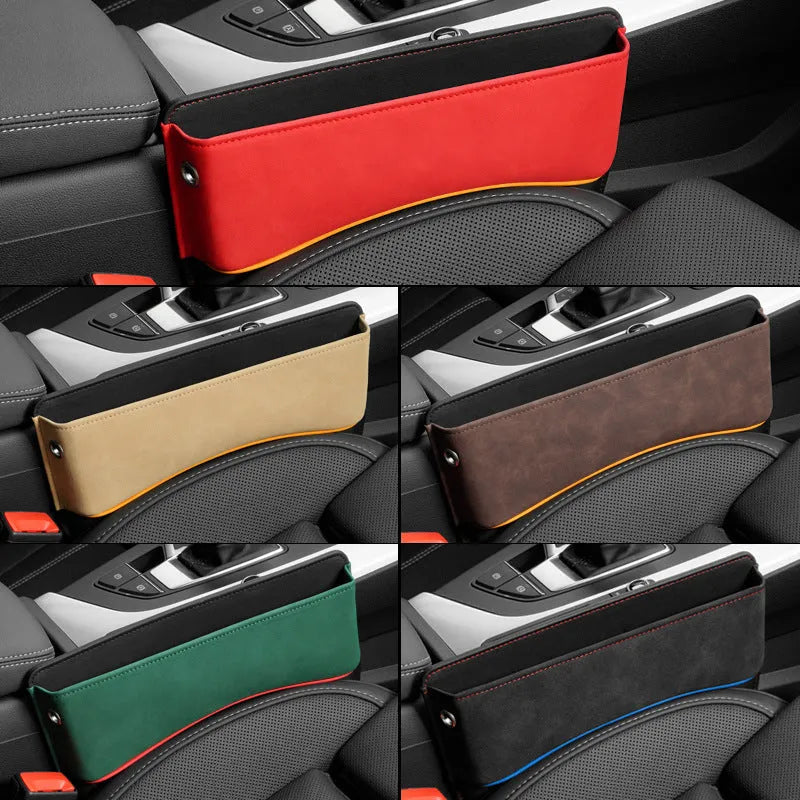 Leather car seat storage box in a choice of five suede-matching colours.