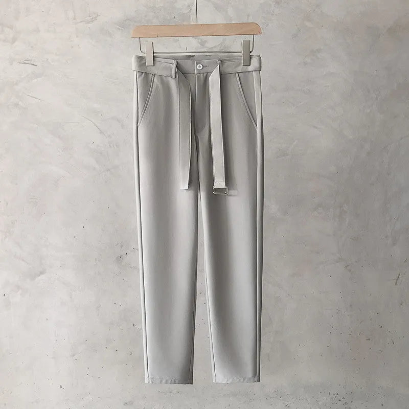 Boys slim straight wool trousers with tapered fit and belt loops in business casual styling