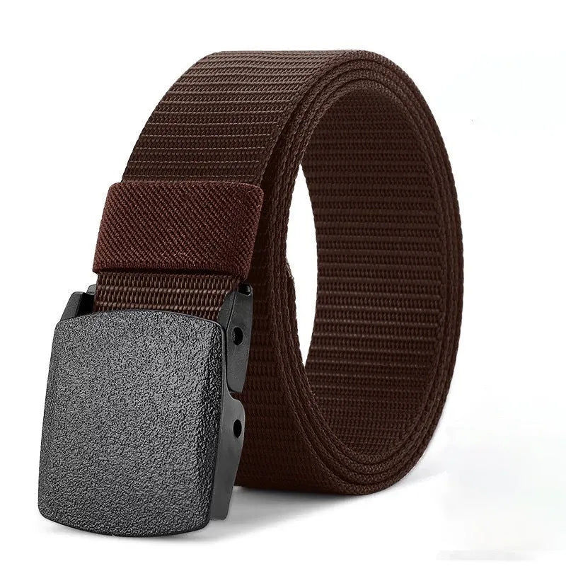 Men's nylon tactical belt 120cm with plastic buckle in black fabric strap