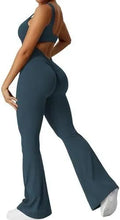 Women's sleeveless flare jumpsuit in army green colour for yoga and fitness activities