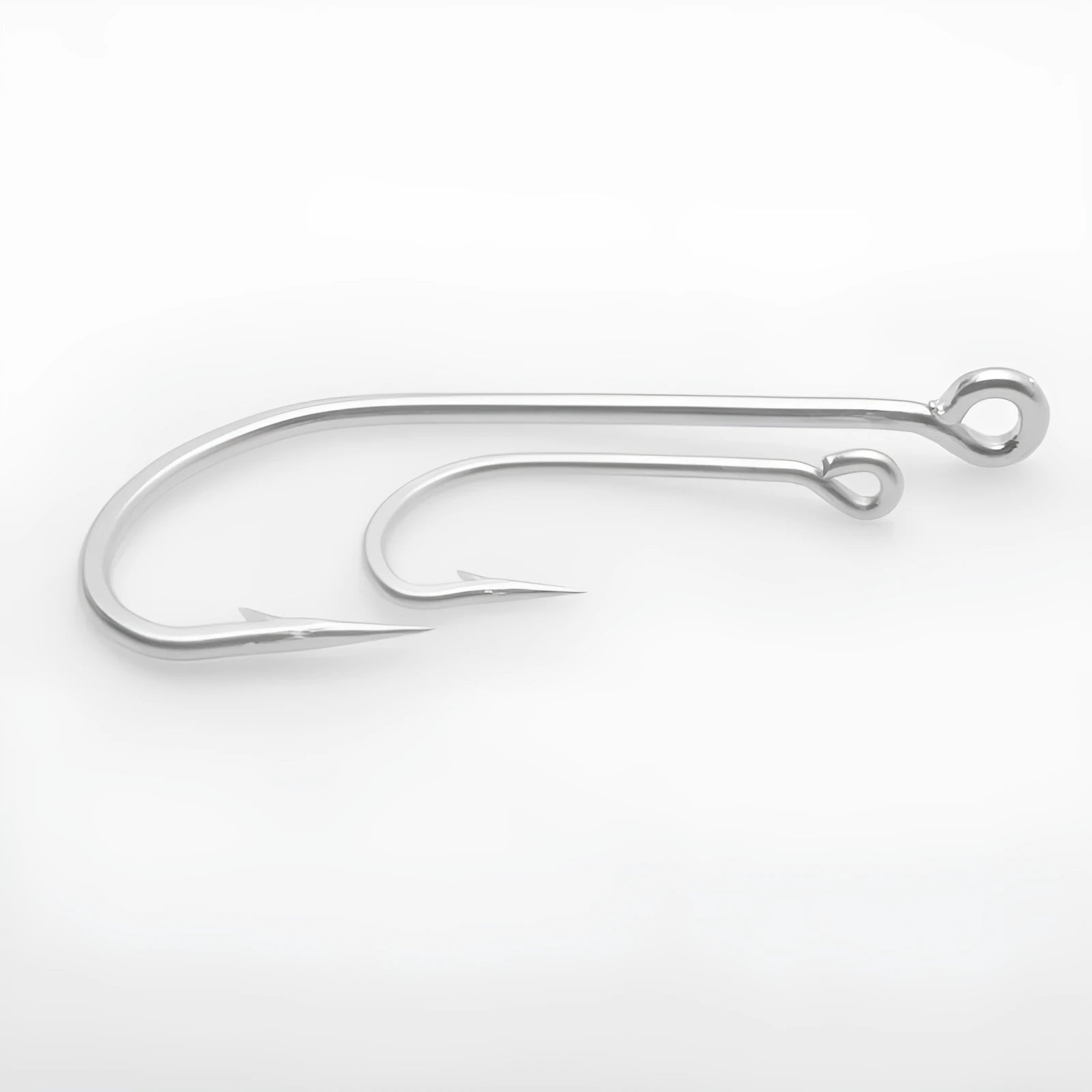Assortment of multi-style alloy sea fishing hooks for weever and snakehead on a blue background.
