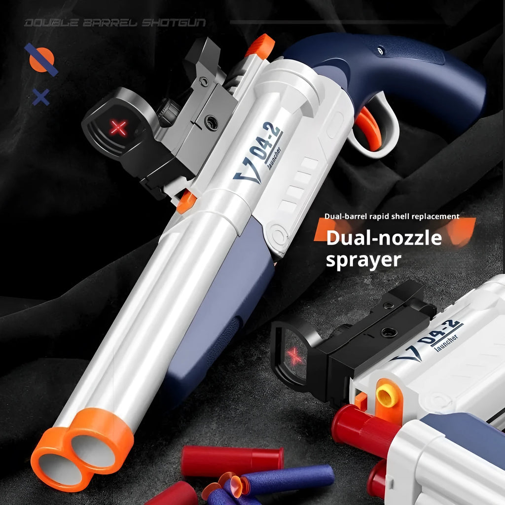 Double-tube plastic toy gun with soft foam bullets and holographic sight