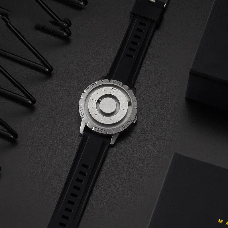 Men's New Celestial magnetic suspension quartz watch with 40mm round dial and black silicone strap