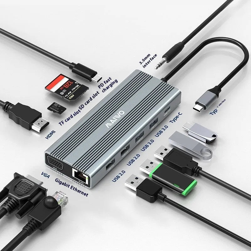 Aluminium six-in-one Steam Deck docking station showing USB, HDMI, and Ethernet ports.