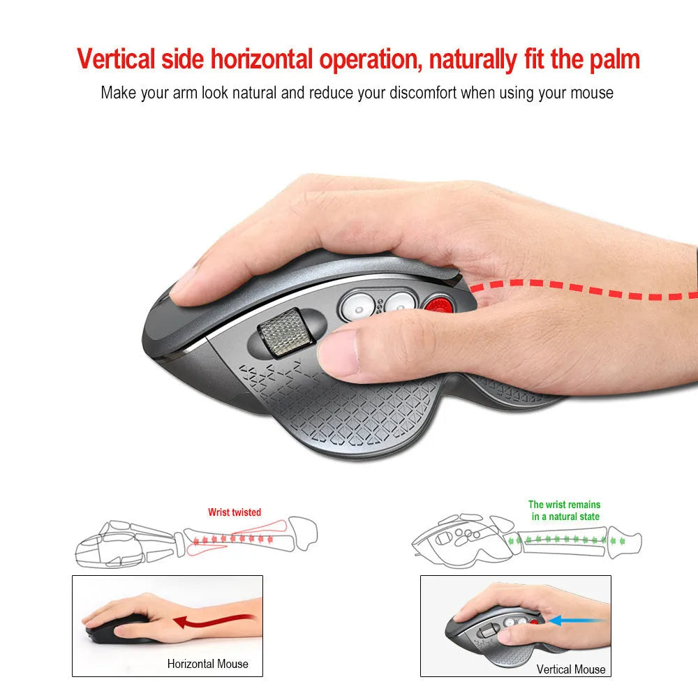 T32 black wireless vertical ergonomic mouse with aluminium side roller on desk
