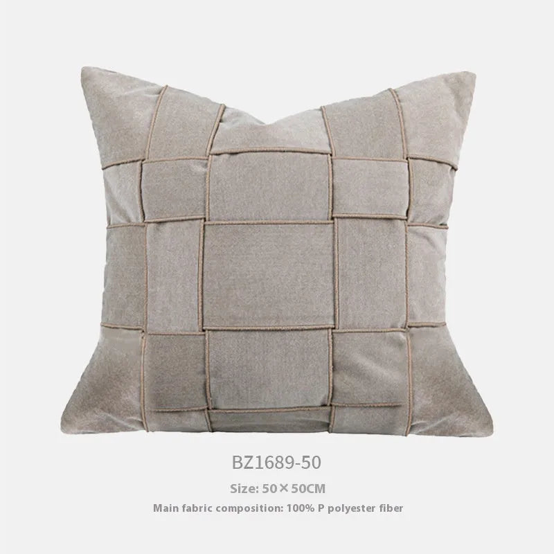 50x50cm chenille woven pillow cushion with feather velvet core in beige colour