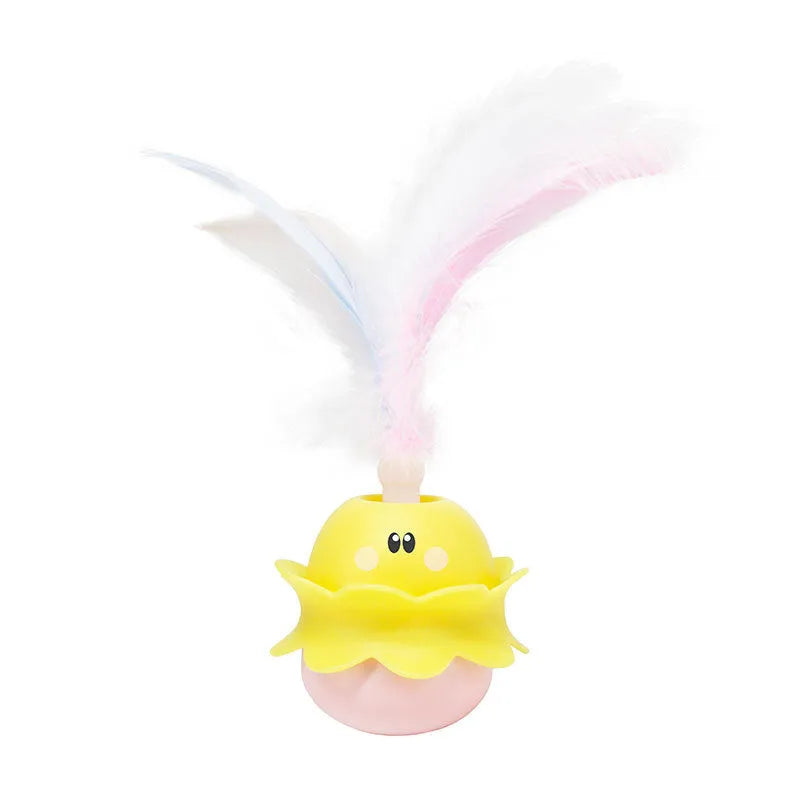 Pink interactive automatic cat feather toy with rotating LED lights and detachable feathers