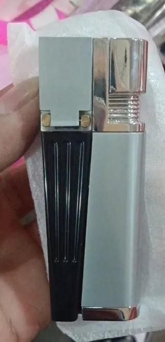 Foldable metal pipe lighter showing stash compartment and lighter mechanism in zinc alloy construction