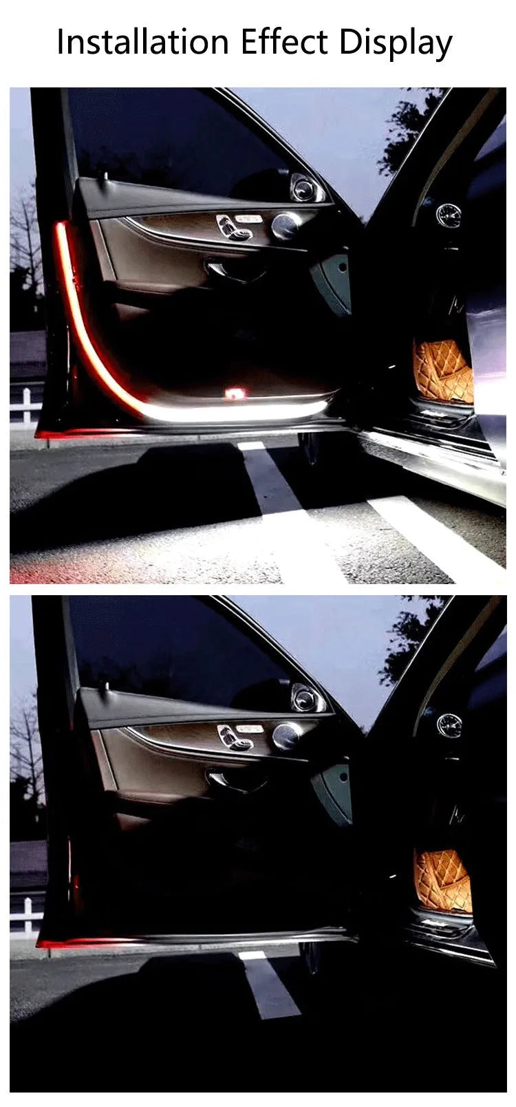 Waterproof silicone LED car door warning light strip 1.2m length red and white illumination streamer effect