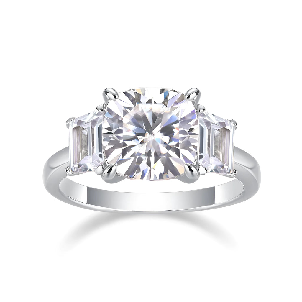 Moissanite wedding ring set with 9x9mm square stone, S925 silver platinum plated, sizes 5-9, gift box