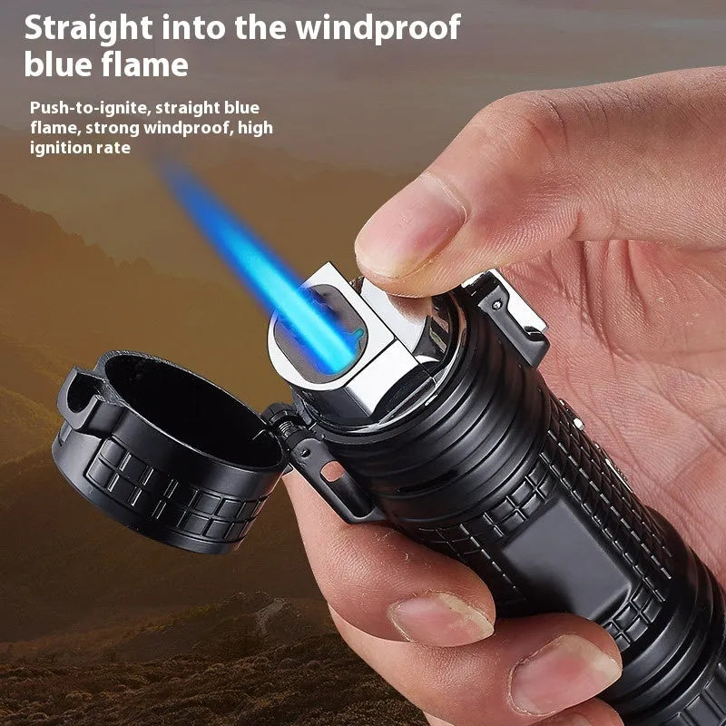 TH727 multi-functional waterproof metal flashlight lighter in camouflage, red, black, blue, or yellow colour