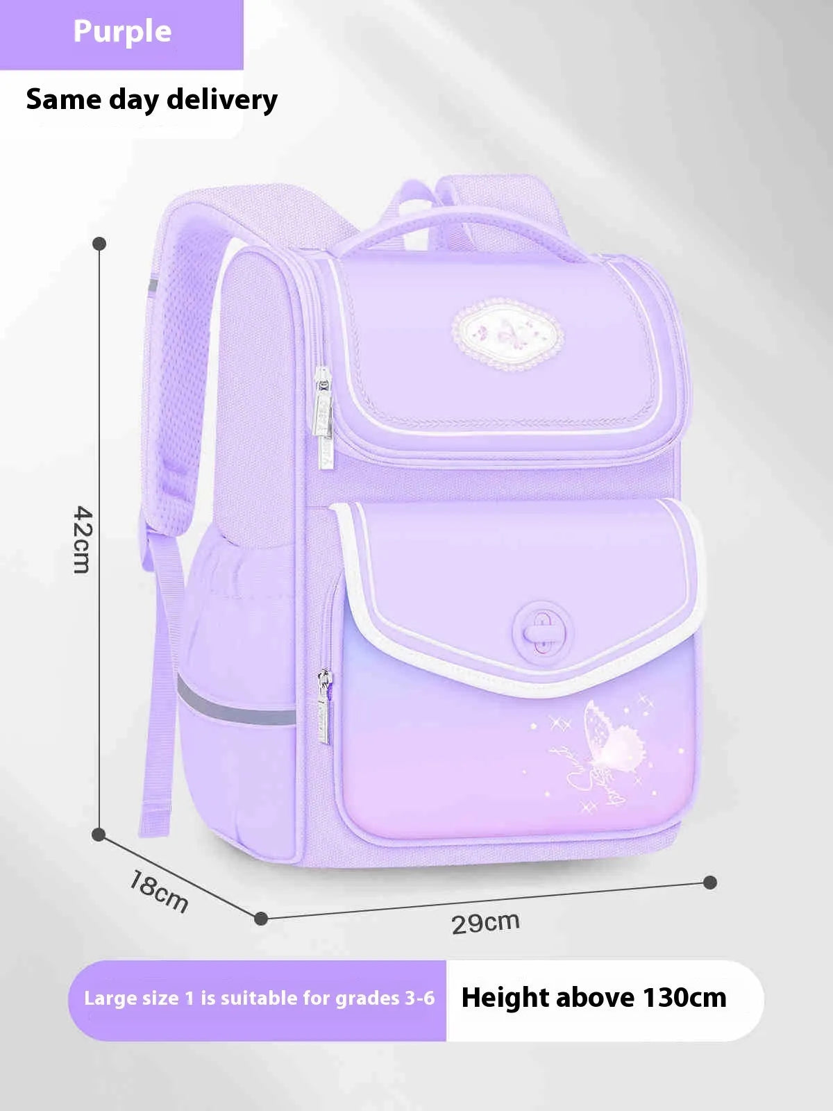 Pink waterproof girls school backpack with large capacity for primary school students