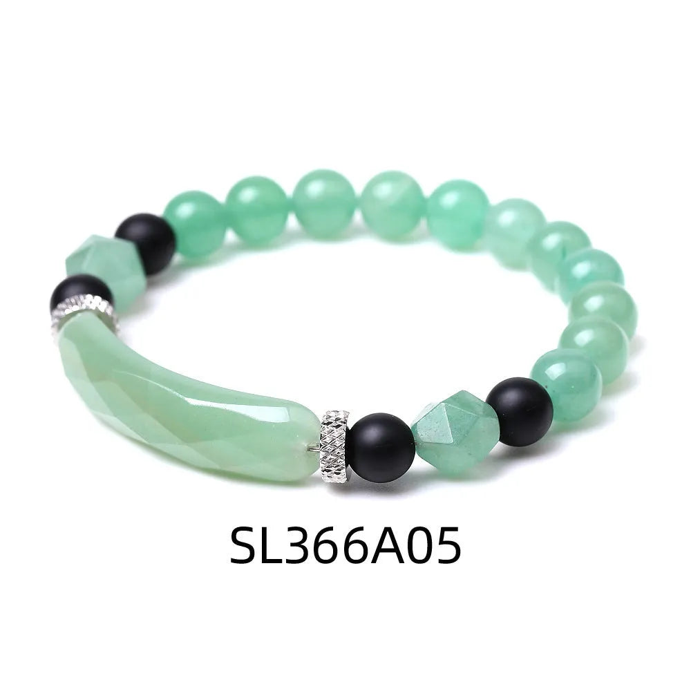 Handmade diamond-shaped cut agate bracelet with geometric pattern and fan-shaped elements